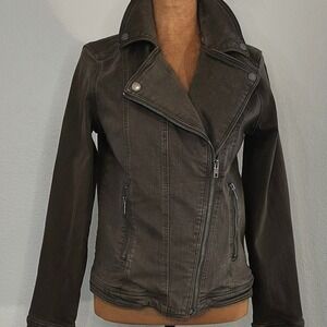 Liverpool Los Angeles‎ Women's Moto Jacket Small Olive Asym Zip Distressed